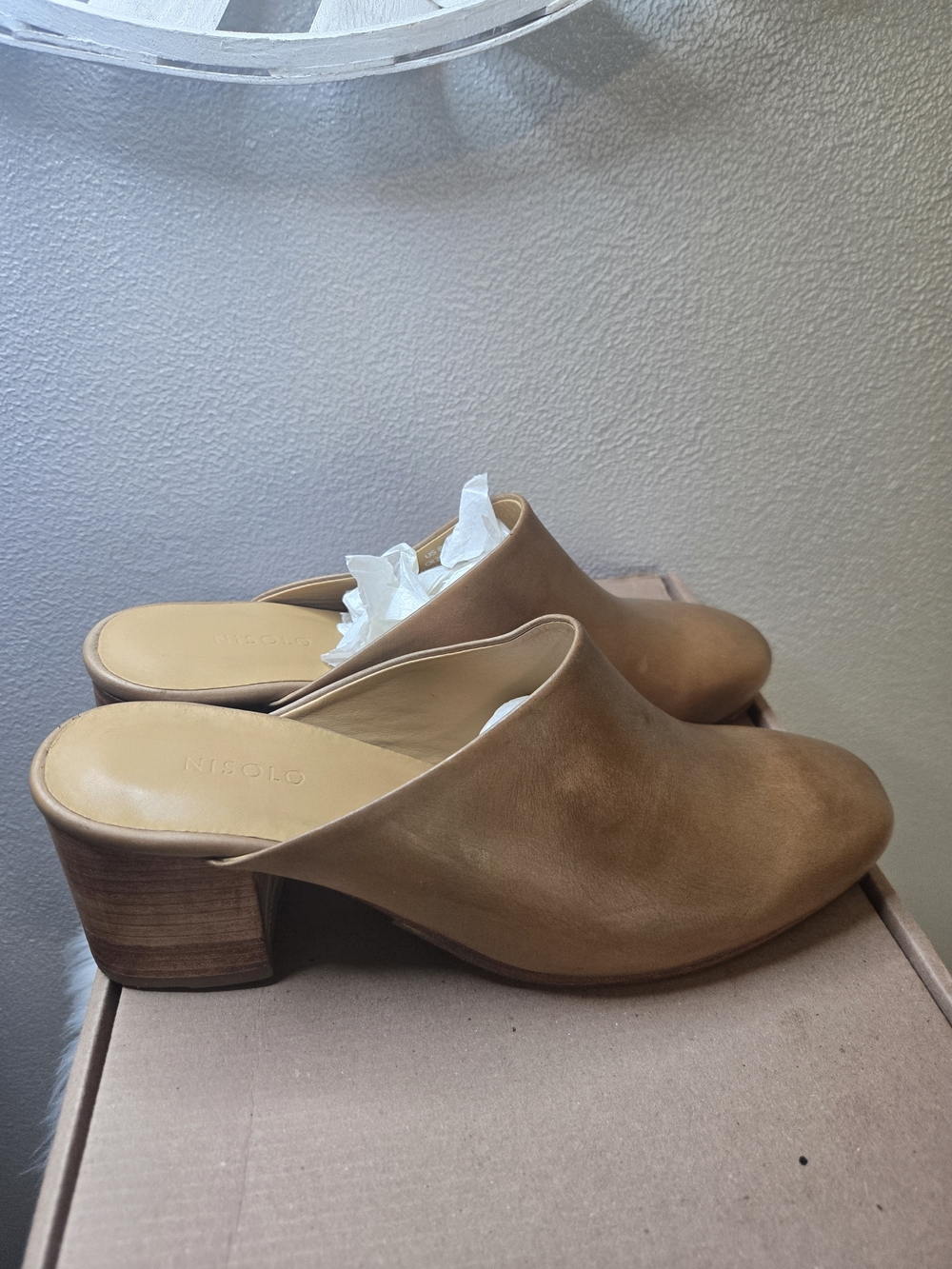 Nisolo All Day Womens Tan Leather Block Heel Mules Sz 8.5 New Flawed Ret $170 - Picture 6 of 12